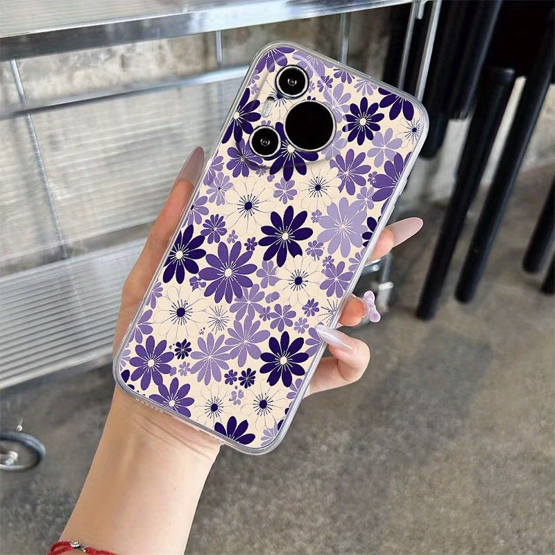 purple floral breeze transparent phone case compatible with huawei 50 30 20 pro 5g 4g 20x 5g p70 50 30 ultra 5g halloween gifts for family birthday friend or yourself fluffy phone case phone case with