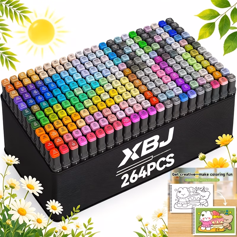 264 colors dual tip markers professional art painting set dual tip design fine tip for drawing delicate details tip for flat large area coloring built with large capacity ink cartridges anime hand dra