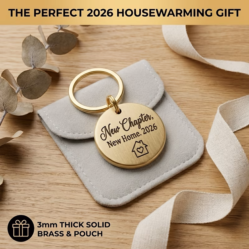 2026 housewarming gift for her 3 thick solid brass keychain deep engraved bag charm keyring premium velvet pouch