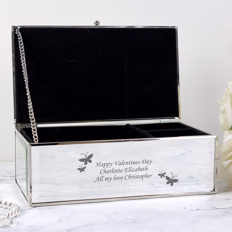 personalised butterflies mirrored jewellery box