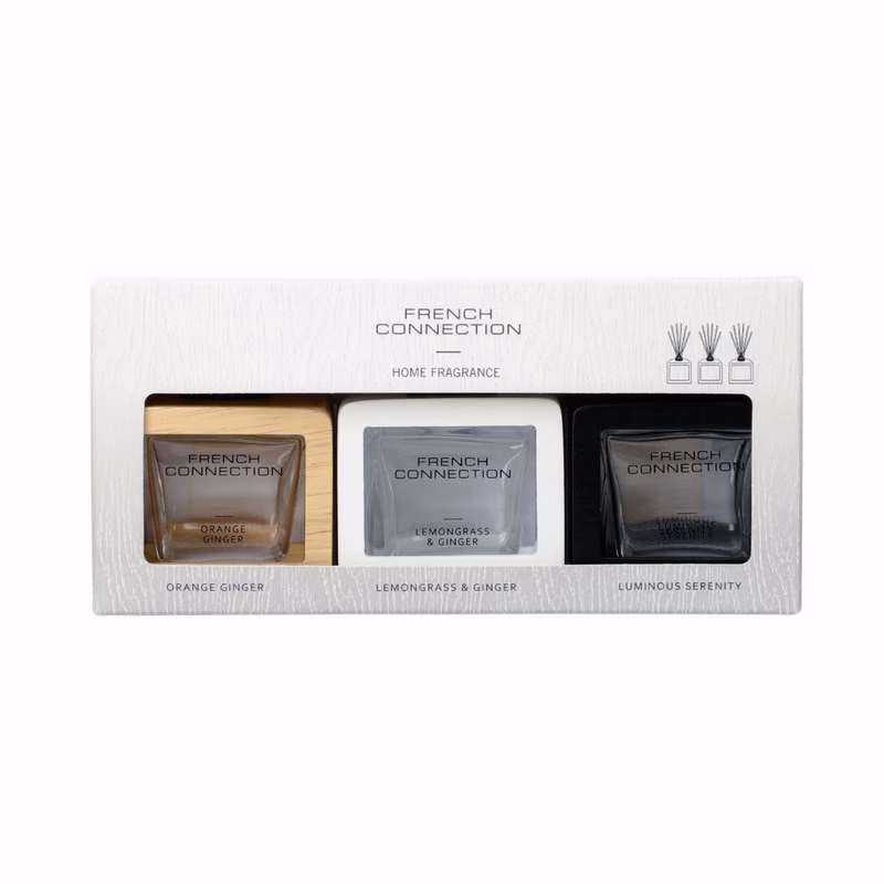 wooden surround detail trio of reed diffuser gift set 3 x 50ml