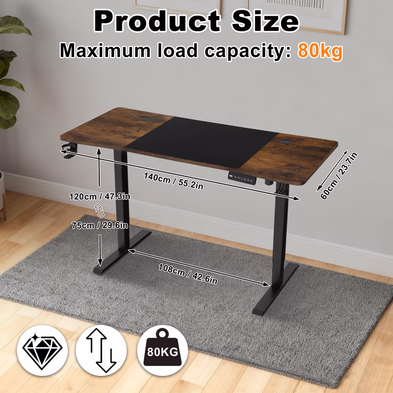 electric standing desk sit stand desk computer desk office desk height adjustable memory function carbon fiber desktop with headphone hook cup holder mouse pad type c charging port 120 60 140 60 160 6