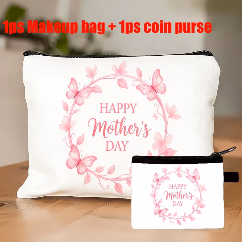 mothers day gift set 1pc makeup bag and 1pc coin purse floral wreath cosmetic case change purse travel organizer for women mum birthday present cute storage bags additions ideal holiday gift portable