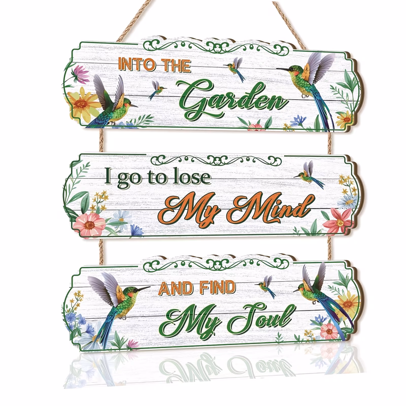 2d flat printing 3pcs wooden outdoor fun garden sign set gardening gift nothing a trimmed shrub suitable for home courtyard lawn housewarming party