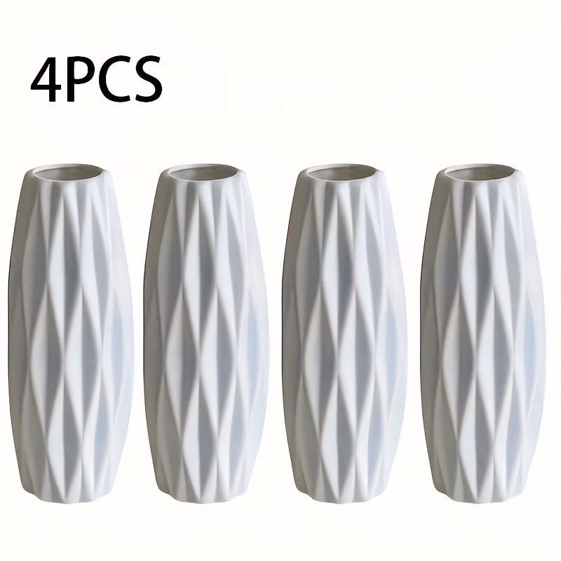 set of 4 white plastic vases bohemian style decorative vases suitable for hydroponic flowers and dried flowers scene arrangement wedding decorations home decor banquet office or bedroom centerpiece