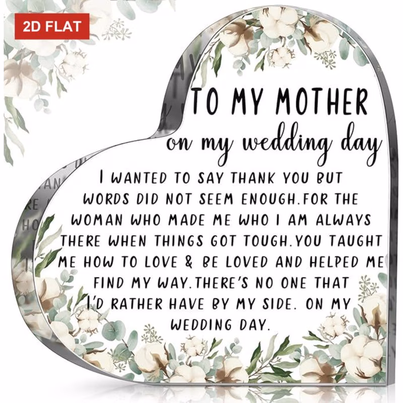 2d flat elegant glass effect heart suitable for mother of the bride gift wedding table heart decoration with eucalyptus desktop keepsake for display from daughter 2d flat