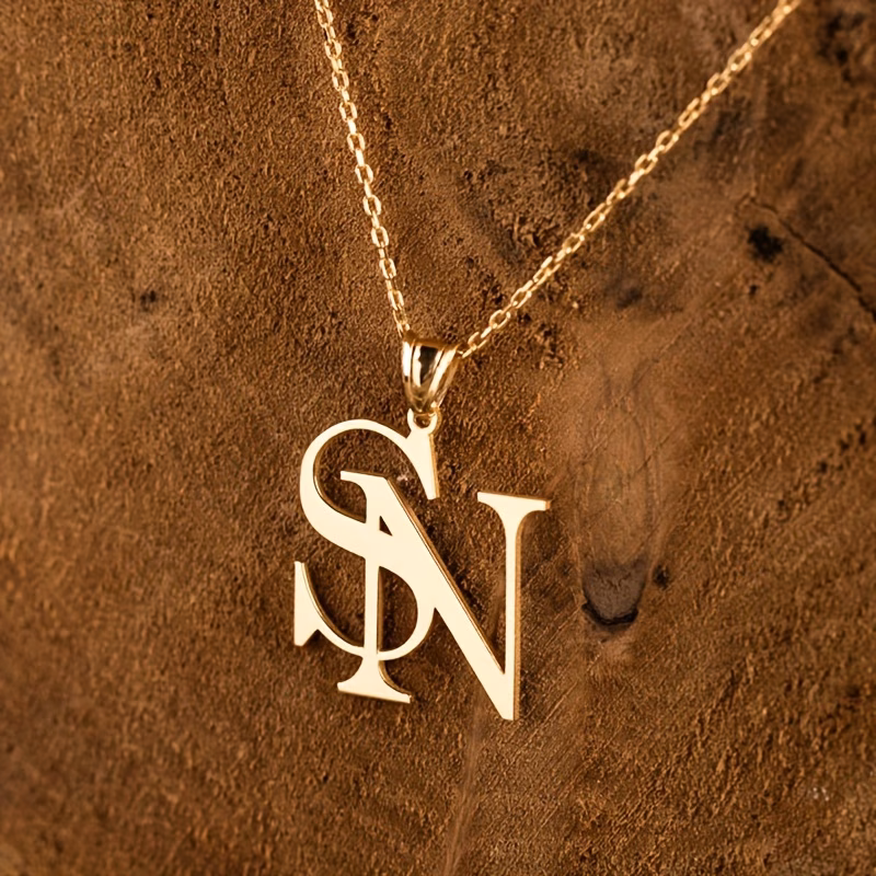 custom double initials necklace 316l 316l stainless steel personalized mens double initials couple necklace friendship jewelry nameplate pendant gift for boyfriend anniversary very birthday gifts