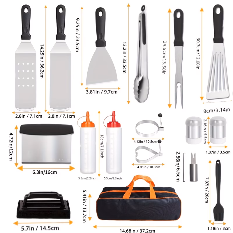 30pcs baking pan accessory kit bbq accessories set for camping chefs flat top griddle accessories with spatula tongs egg rings barbecue tool set indoor and outdoor grill utensils set outdoor barbecue