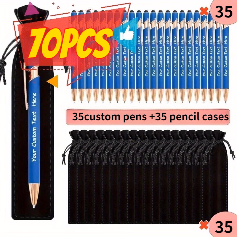 70pcs custom personalized text multi color luxury ballpoint pen with pencil case set press type mechanism with engraving for names and messages ideal corporate promotional gift for