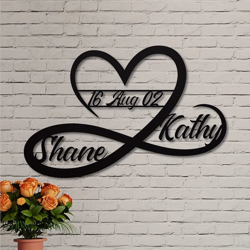 custom infinity heart metal wall decor personalized couple wall art with names and date vintage matte end removable wedding anniversary valentines day gift housewarming anniversary decoration decor de