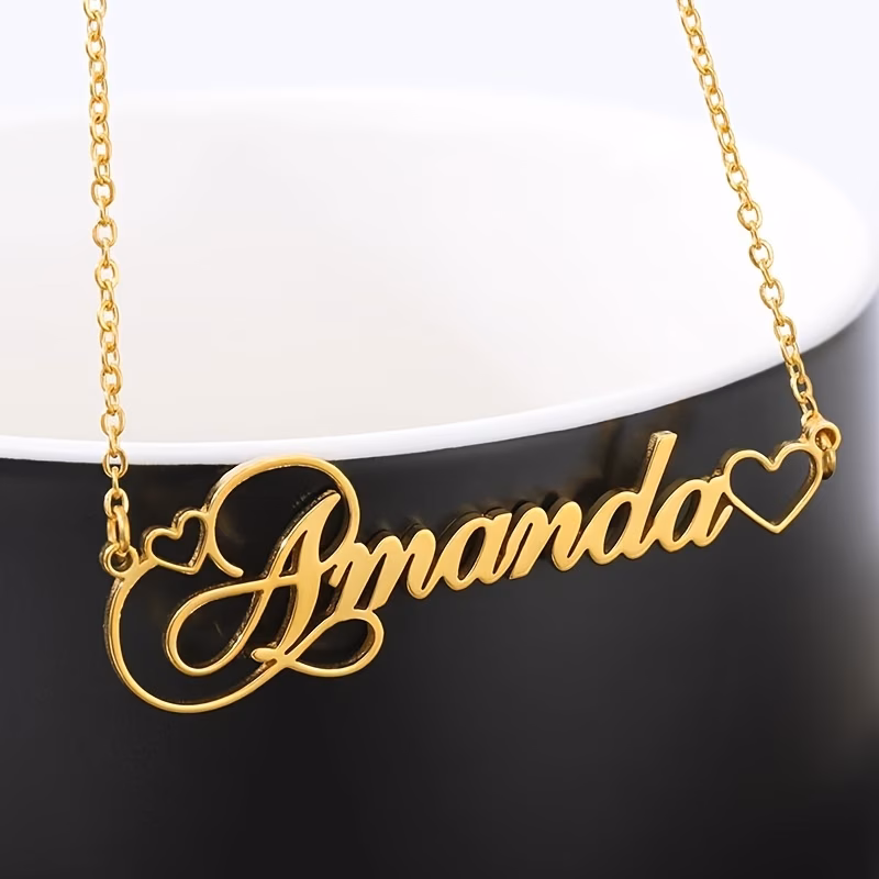 customized hollow heart name necklace ladies stainless steel necklace handmade jewelry couple gift customied only english language