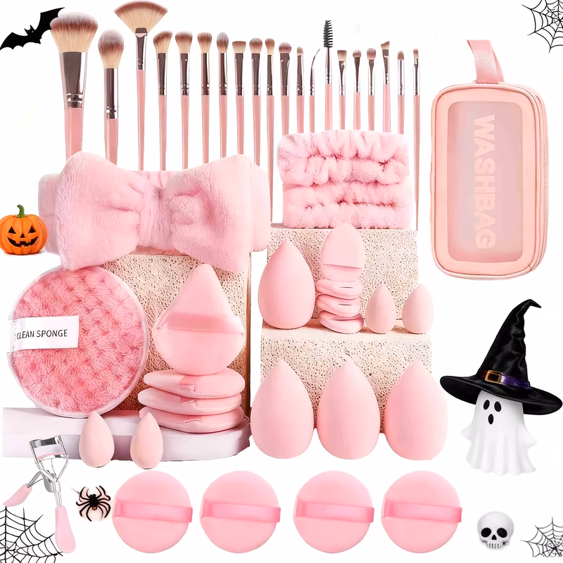 46pcs pink makeup brushes set professional makeup kit multi functional makeup tool set with case facial makeup accessories foundation makeup brush kit eye and up brushes tools
