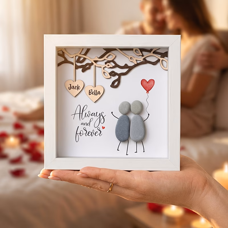 custom couple shadow box frame personalized names heart wooden tag table decor engagement and wedding party personalized custom favor newlywed home warm decor gift valentines day long distance relatio