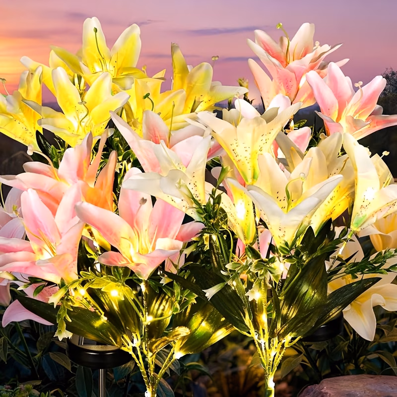 4pcs solar 7 lily flower lights led solar garden lights outdoor decoration courtyard garden backyard lawn ground insert courtyard lawn and gardening lawn lamp mothers day gift birthday gift