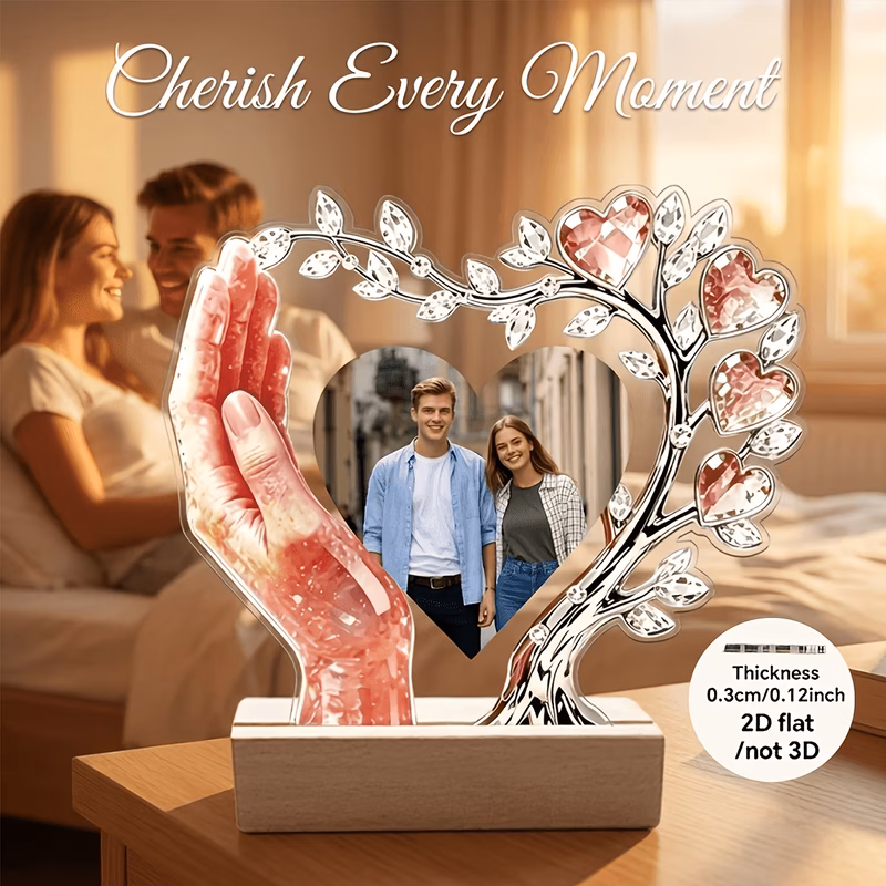 personalized heart shaped tree with hand painted acrylic photo frame featuring a wooden customizable desktop decoration for couples photos hd printed transparent acrylic display tree keepsake gift