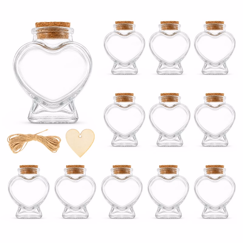 heart shaped glass bottles with cork lids transparent reusable wedding valentine christmas jars suitable for cosmetics crafts