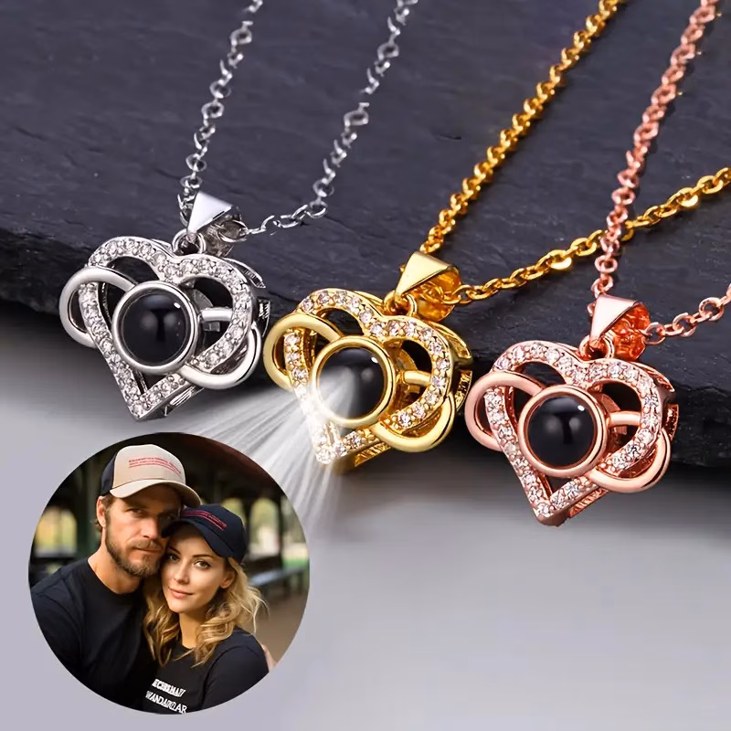 custom color picture projection necklace heart shaped pendant suitable for lovers birthday gifts holiday gifts valentines day gifts