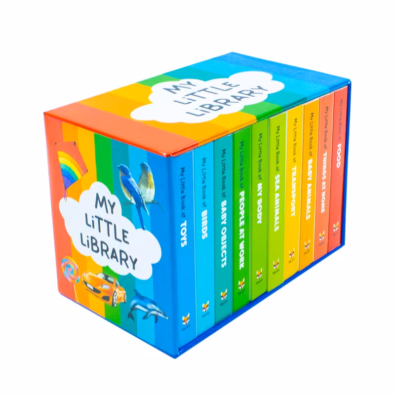 library 10 books set collection toys food things at objects sea animals birds transport