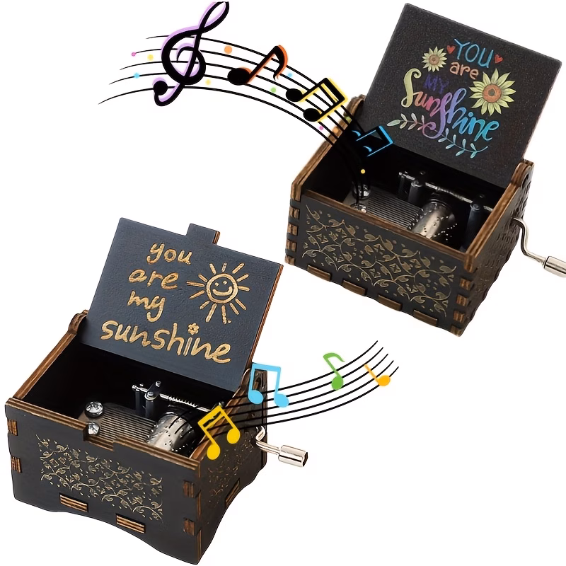 2 styles are my sunshine music box hand crank music box retro carved valentines day birthday gift anniversary gift wooden music box high aesthetic
