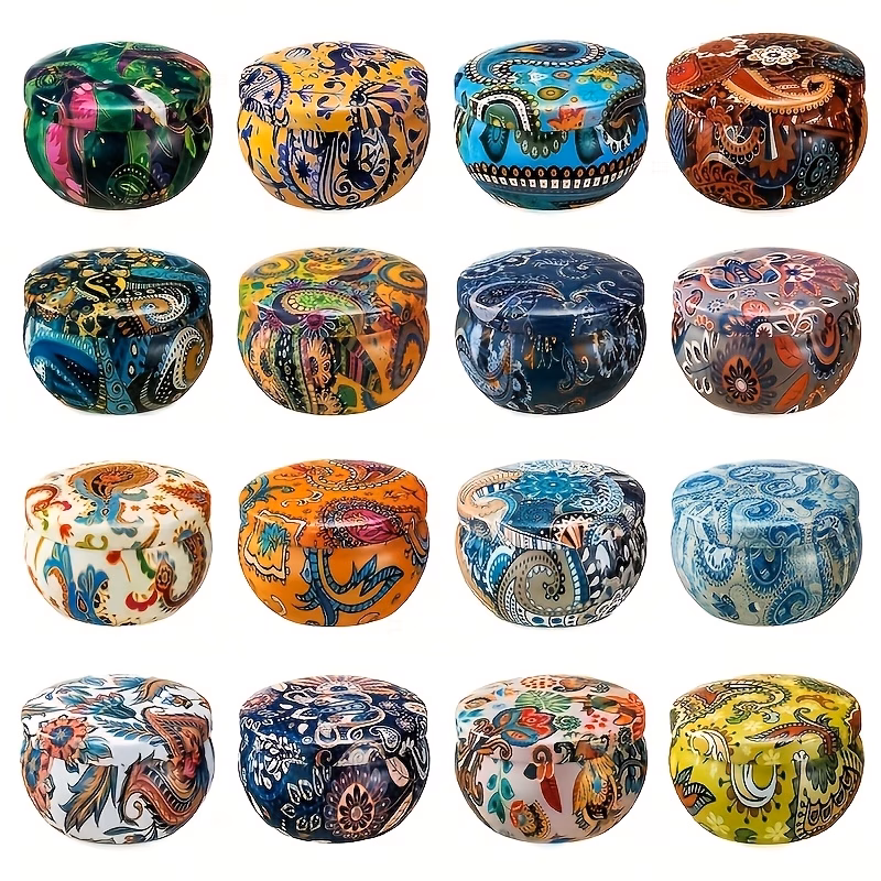 12pcs shaped scented candle jars with lids luxurious round metal candle containers with random patterns suitable for making and small crafts reusable small item storage room decoration