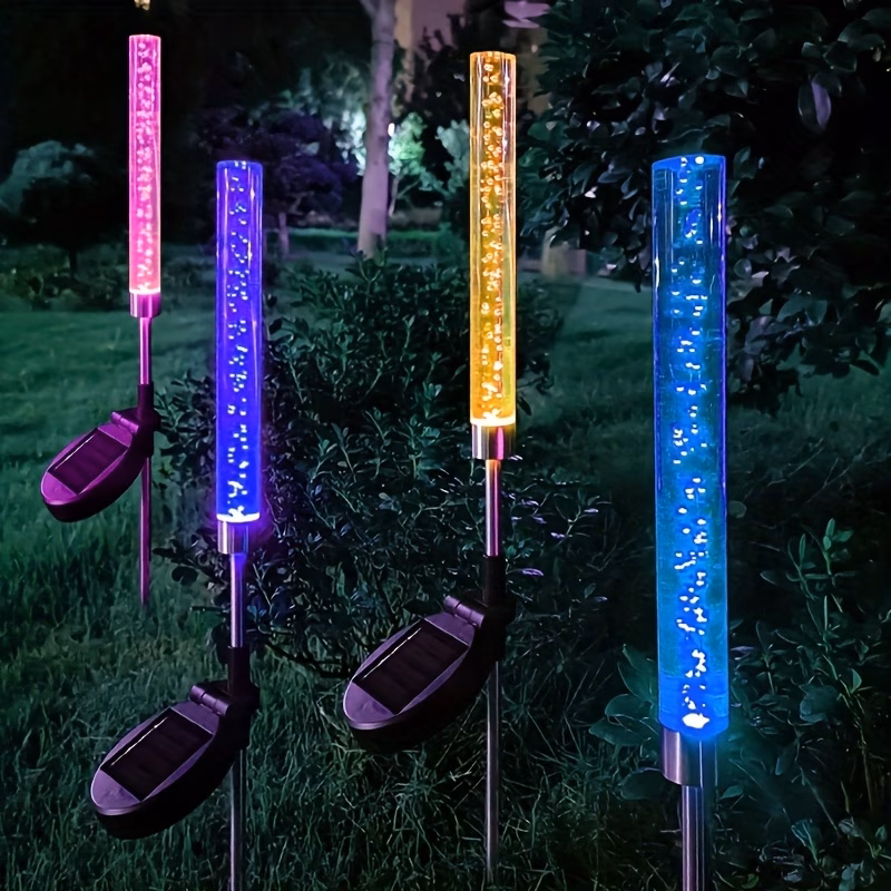 2 pack solar stake lights color changing led outdoor decor lights for garden lawn camping wedding holiday parties
