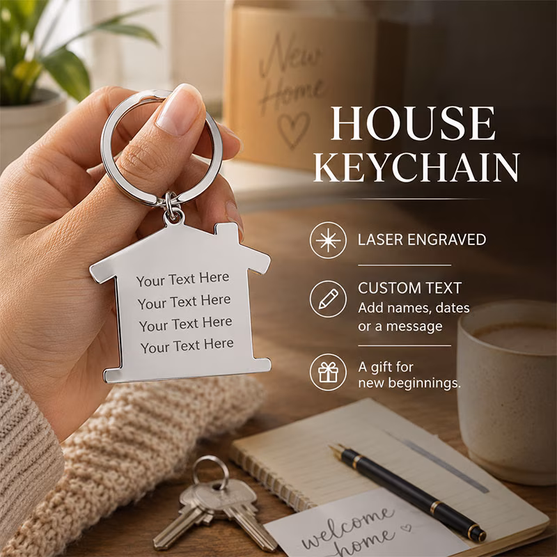 custom personalized home keychain house shaped metal keychain supports laser engraving text suitable as valentines day gift anniversary gift gift thanksgiving christmas gift for couples and mens keych