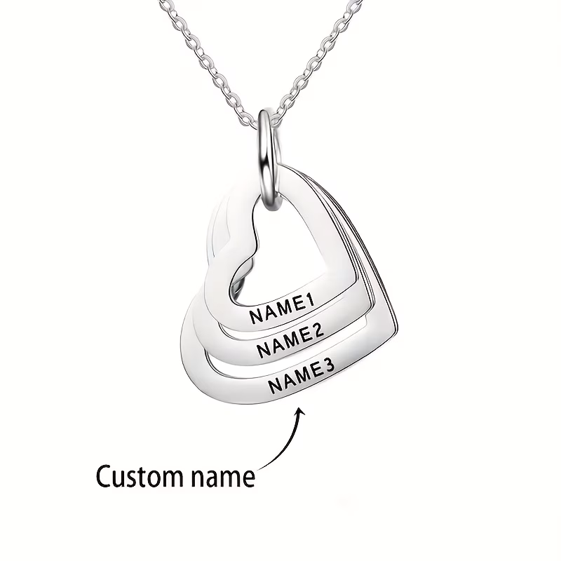 personalized stainless steel love heart engraved name necklace custom name multi layer heart pendant necklace womens jewelry holiday additions perfect girlfriend gift valentines day gift birthday gift