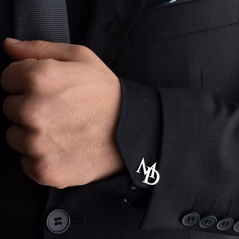 custom two letter cufflink and brooch set personalized simple and elegant couples letter brooch stainless steel double letter cufflinks gift for him gift for boyfriend husband son mens fashion jewelry