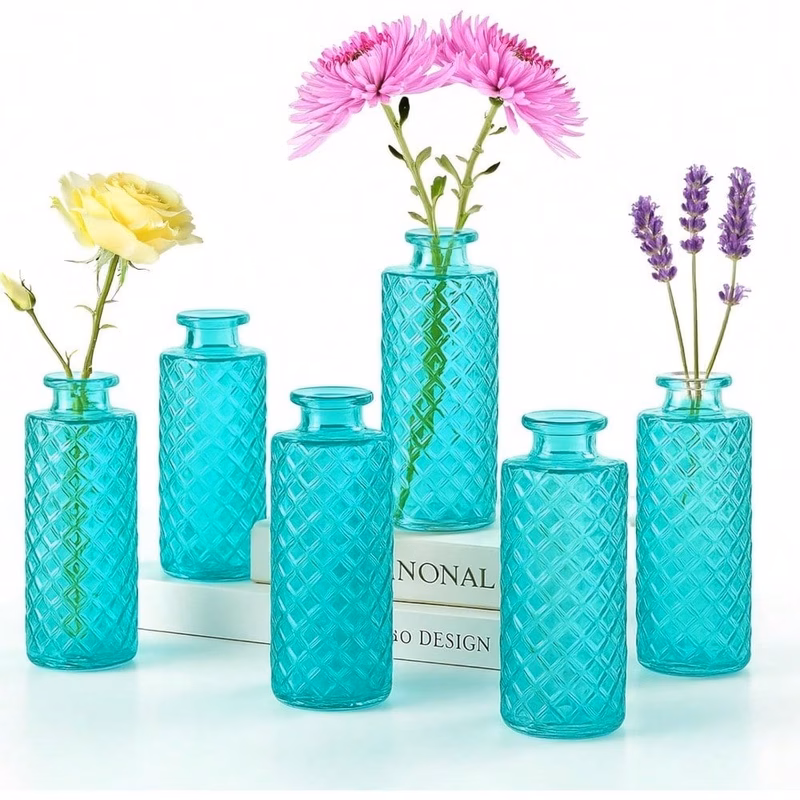 set of 6 small glass vases vintage bud vases for table decor 5 5x13cm centerpieces wedding gift thick glass for flowers tea lights