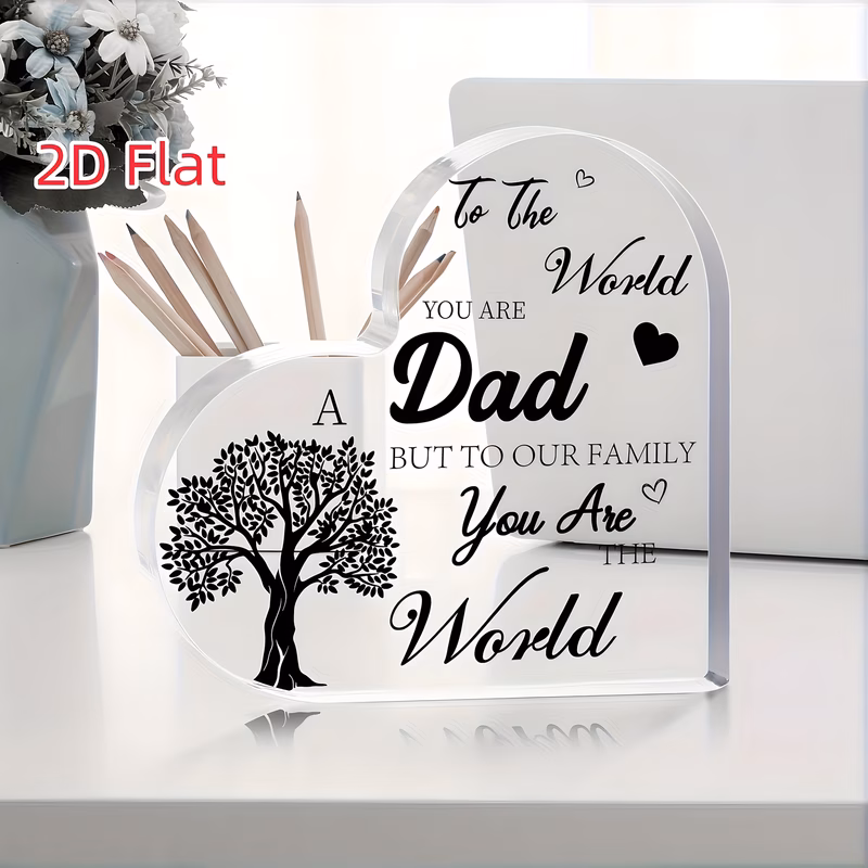 2d flat 1pc heart shaped acrylic ornament suitable for fathers day gift family tree keepsake with heart tabletop decoration for dad or thanksgiving present keepsake for acrylic suitable for birthdays