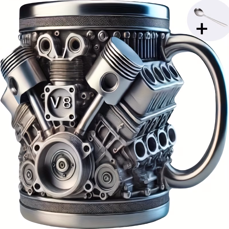 handmade stainless steel cup 15oz durable car enthusiast accessory washable internal engine design mug for hot cold drinks gift for mechanics lovers no