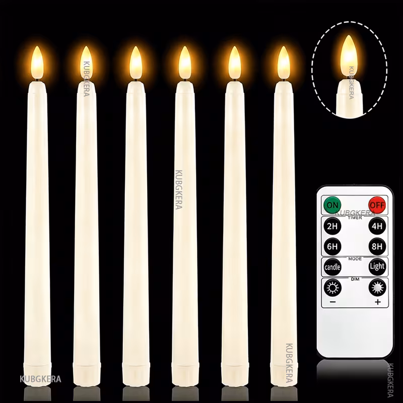 6pack flameless led taper candles with remote timer dimmable brightness battery operated 2 aaa long pole candlesticks with 3d flickering flame realistic warm white light flameless electric candle stic