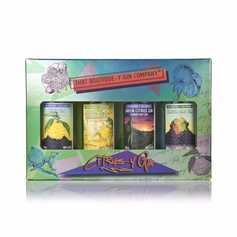 that boutique y gin company citrus y gin gift set 4 x 5cl 46 abv
