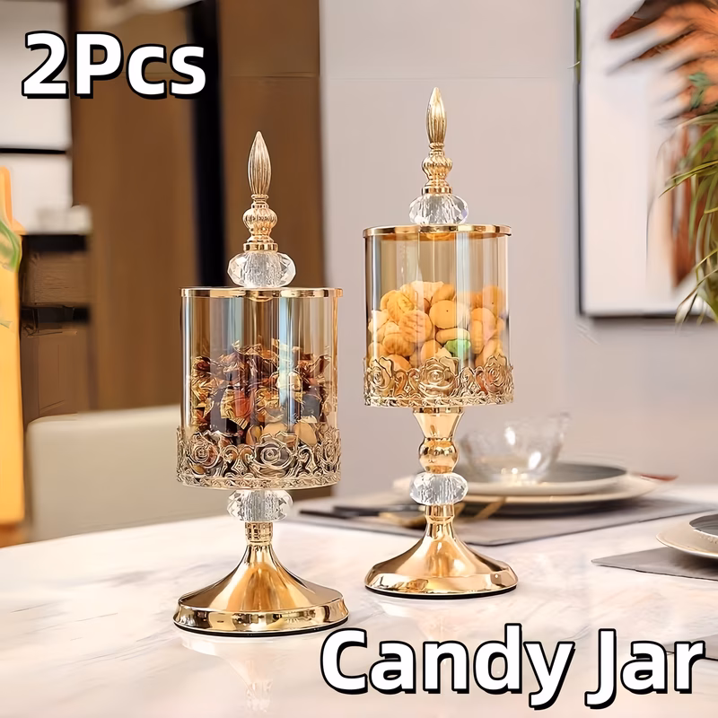 2pcs crystal glass candy jar with lid clear covered sugar bowl for decorative cookie jar food storage jewelry trinket box for candy jewelry wedding centerpiece cookie valentines day easter gift silver