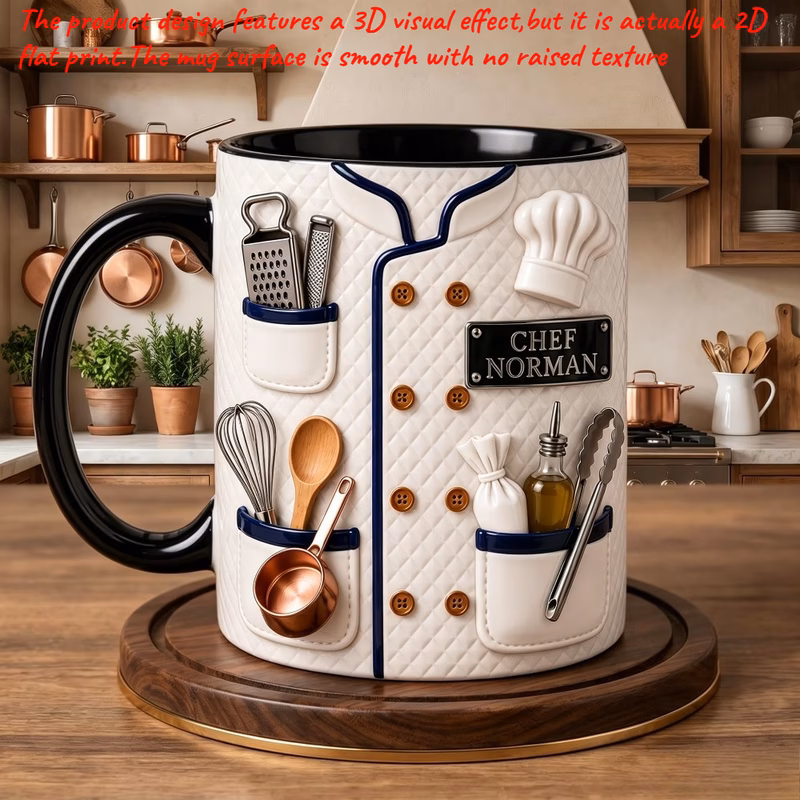 1 personalized chef mug 11oz with name engraving suitable for coffee tea and beer double sided printing microwave safe reusable insulated tumbler for the and parties ideal as a gift for chefs teachers