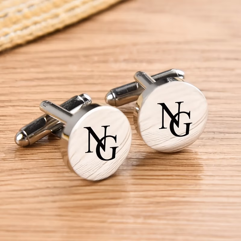 custom monogram cufflinks personalized couple letter cufflinks stainless steel black printed geometric round cufflinks groom cufflinks gift for him mens fashion wedding jewelry