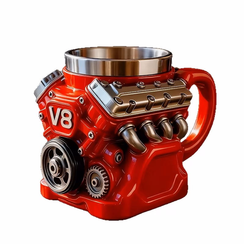 car cup stainless steel double layer coffee cup with realistic block piston and mechanism design mechanic gift car enthusiast dad fathers day christmas car theme cup