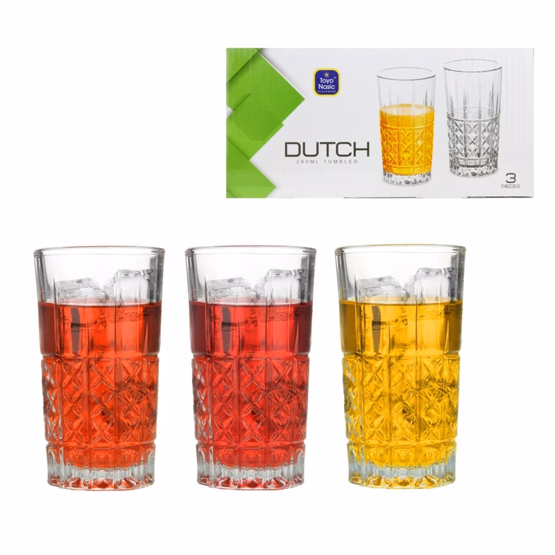3 x highball cocktail glasses set look glass drinking tumblers 280ml