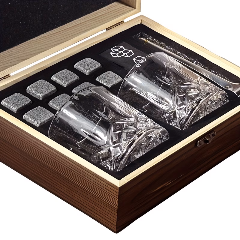 1 set whiskey glass set 8 whiskey stones 2 glasses ice tongs reusable whiskey stones mens gift set fathers day anniversary party set