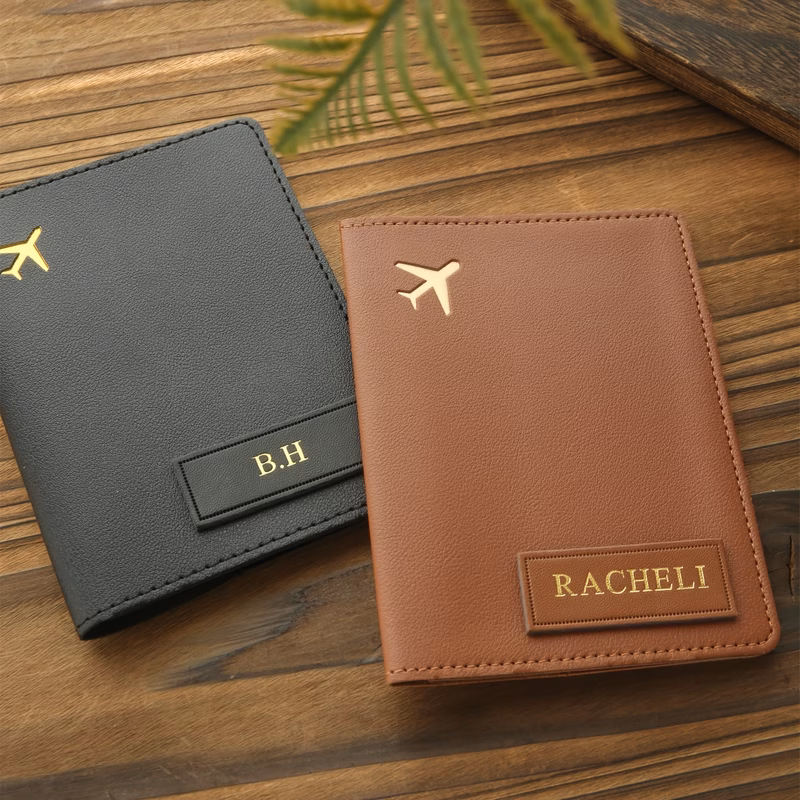1 hot stamping name passport holder customized golden monogram name synthetic leather passport cover customize travel accessories handmade elegant document card chic travel accessories birthday gifts