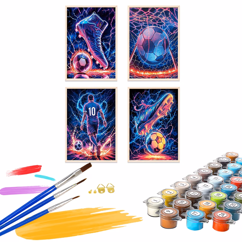 professional art use 4pcs paint by numbers kit for beginners 9 8x13 7in 25x35cm color canvas easy diy lightning football acrylic painting set home decor ideal gifts for birthdays mothers day fathers d