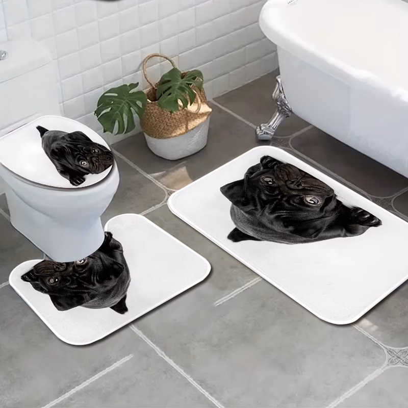 3pcs dog lover gift set design bathroom mat u shaped toilet mat and toilet lid cover non slip flannel bath mat with texture machine washable bathroom decor decorative bath mat non slip bathroom access