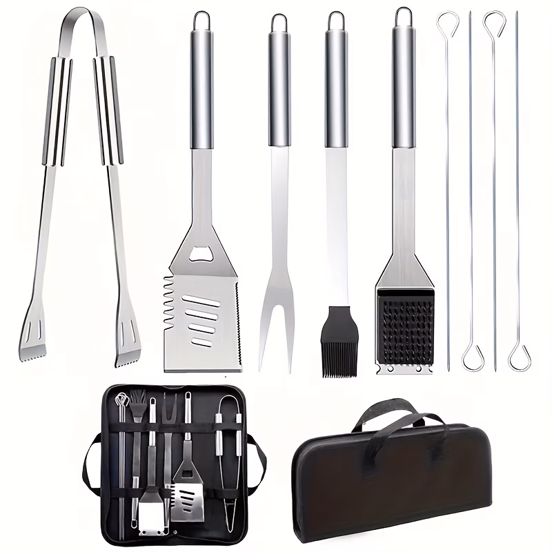 set of 10 stainless steel bbq grilling tools convenient and portable utensils kit with a storage bag ideal for outdoor grilling camping and backyard use great for gifts on fathers day christmas and ha