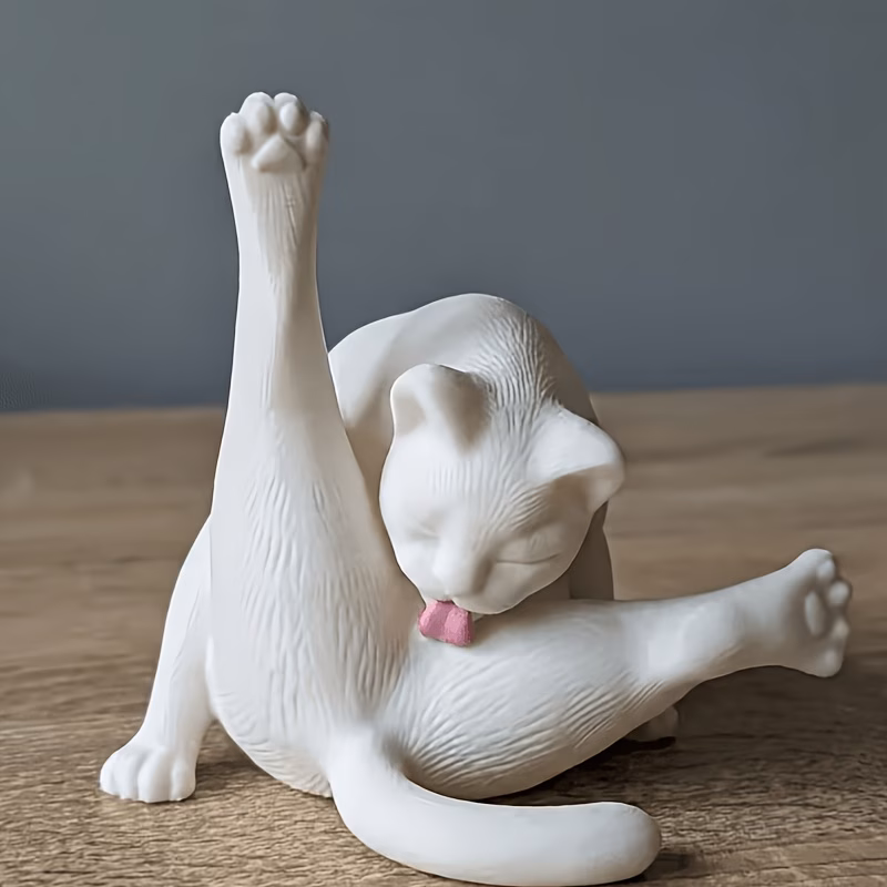 a small and adorable grooming style cat figurine a cute decorative ornament desk placement on study living room or bedroom desks it for cat lovers for halloween thanksgiving christmas decorations