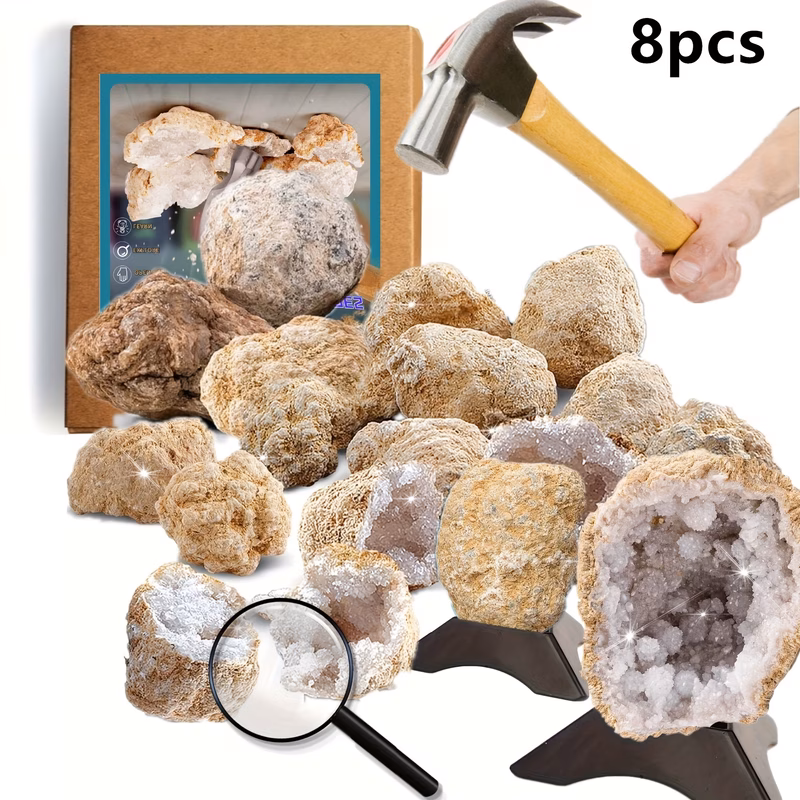 open surprise to 4 6 quartz geodes 4 6cm loose natural stones with display stands ideal as back to school gifts and prizes gifting during black history month easter and st patricks day