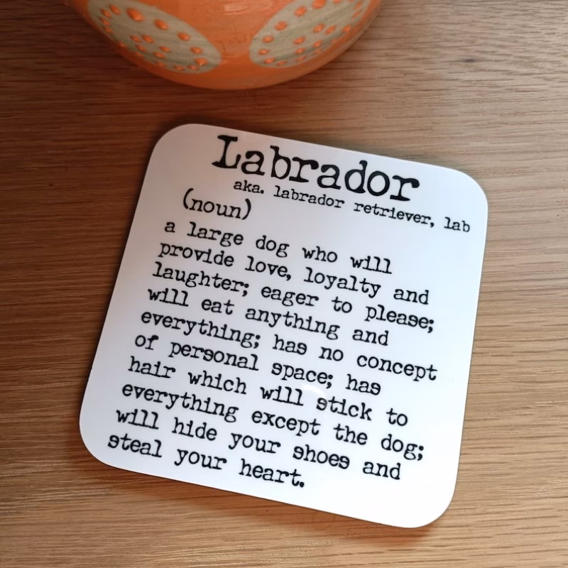 1pc of a flat acrylic coaster featuring a labrador design perfect as for dog parents and enthusiasts