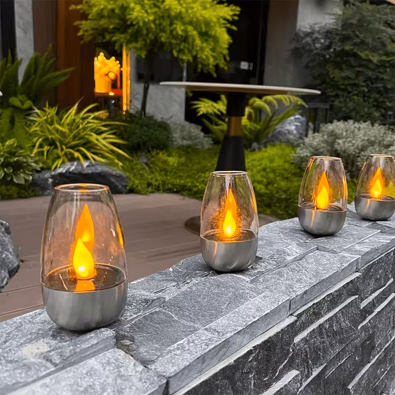 2 pack flickering candles outdoor solar lights led decorative candles portable led candle lights ideal for party decorations weddings bars home use outdoor dinners and picnics