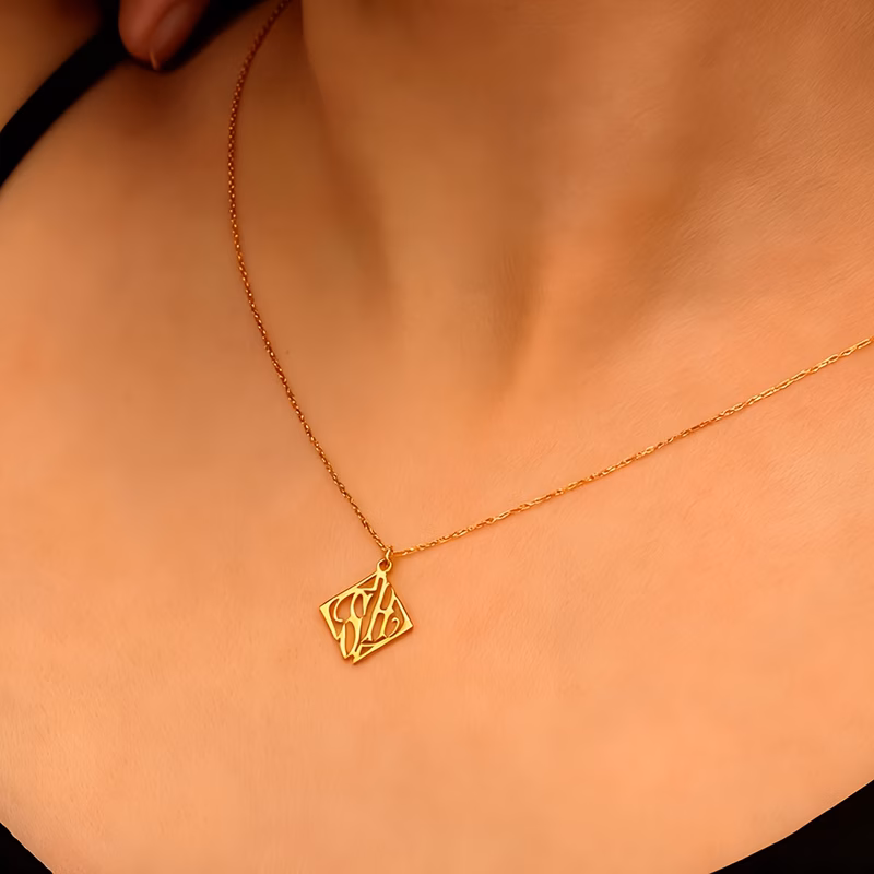 18k gold plated letter pendant necklace personalized square geometric initial pendant custom stylish elegant double letter pendant necklace a couples necklace with double initials for him her birthday