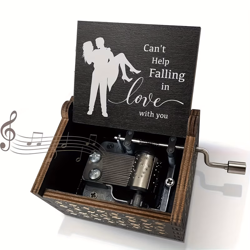 1pc carved wood music box with melody that cant help romantic gift for anniversaries valentines day and office decor