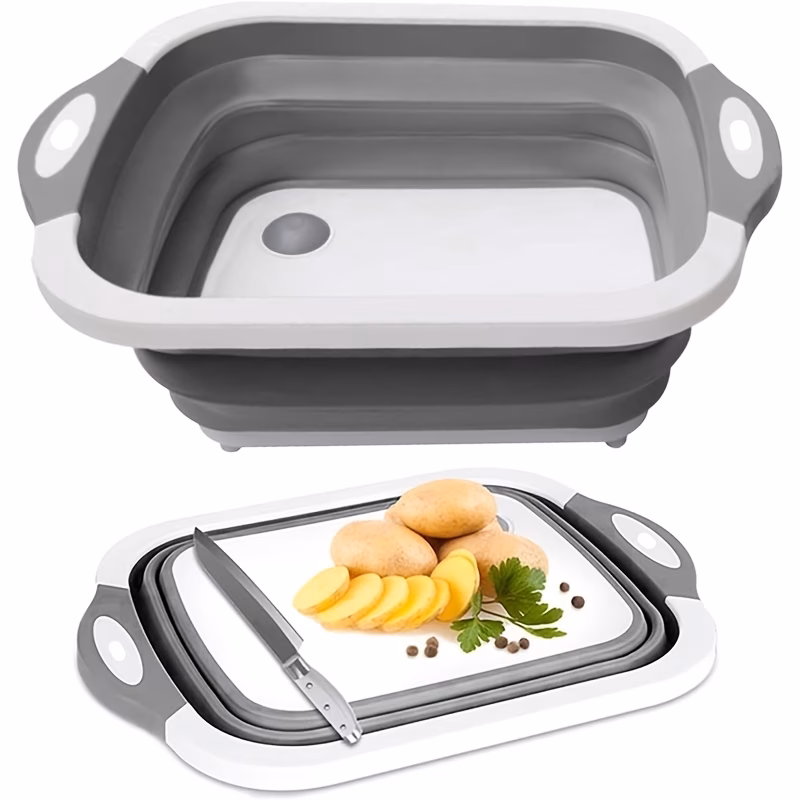 foldable chopping board collapsible washing up bowl with drain plug 3 in 1 cutting board wash basin and dish tub portable kitchen tool camping picnic and outdoor use